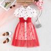 2-8Y Girls' Skirt Love Printed Princess Skirt Mesh Flying Sleeves Puffy Skirt Sweet Fashion Long Skirt