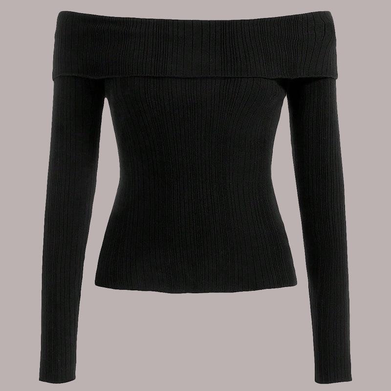 

Женский однотонный тонкий трикотажный свитер без бретелек на осень и зиму S чёрный