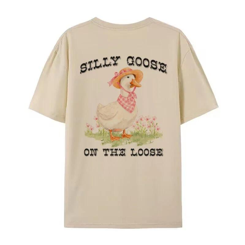 Cute Funny Cartoon Goose Graphic Tshirts Retro Cotton Meme T Shirt 90s Vintage Hippie Boho Tees Loose Short Sleeve Unisex Tops