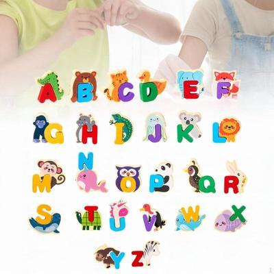 Wooden Alphabet Puzzle Montessori Blocks Toys Building Compact Learning Toy for Kids