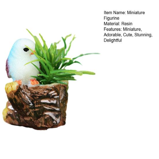 Miniature Fairy Garden Accessory Mini Resin Tree Stump Figurine with Bird And Artificial Plants for DIY Moss Terrariums Crafts Home Decor