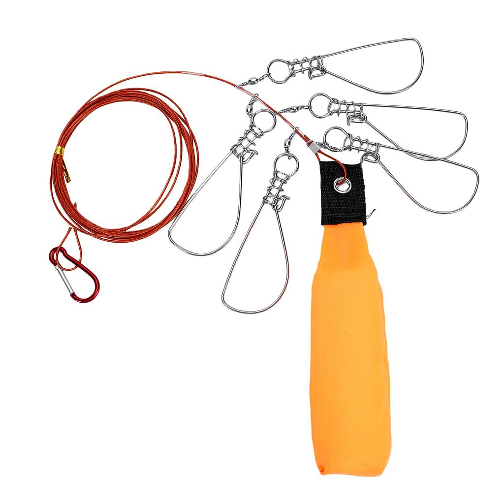 Fishing Stringer Clip 5 Snaps 11.5FT Live Fish Lock Big Fish Wire Rope Cable Fishing Holder with Float for Saltwater