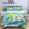 Pokémon Bulbasaur Pattern Bedding Home Decoration Birthday Gift (1 * Duvet Cover + 2 * Pillowcase, Without Core)