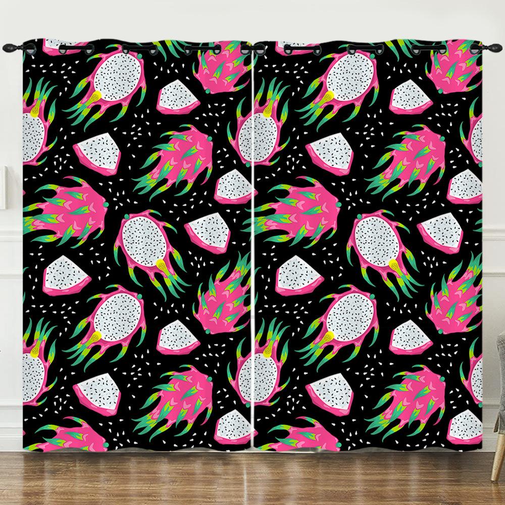 Curtain Cartoon Fruit Dragon Fruit Love 3D Digital Printing Blackout Curtain Punching