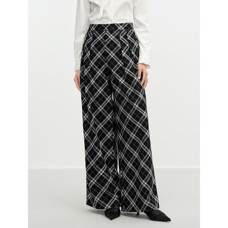 JUZUI Retro Plaid Wide-Leg Casual Pants