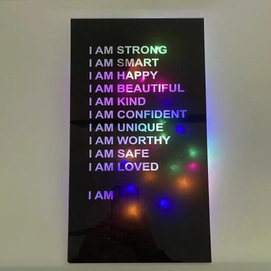 Wall Mirror Easy To Install Waterproof USB Plug-and-play Living Room Affirmation Mirror with Colored LED Light Home Decor