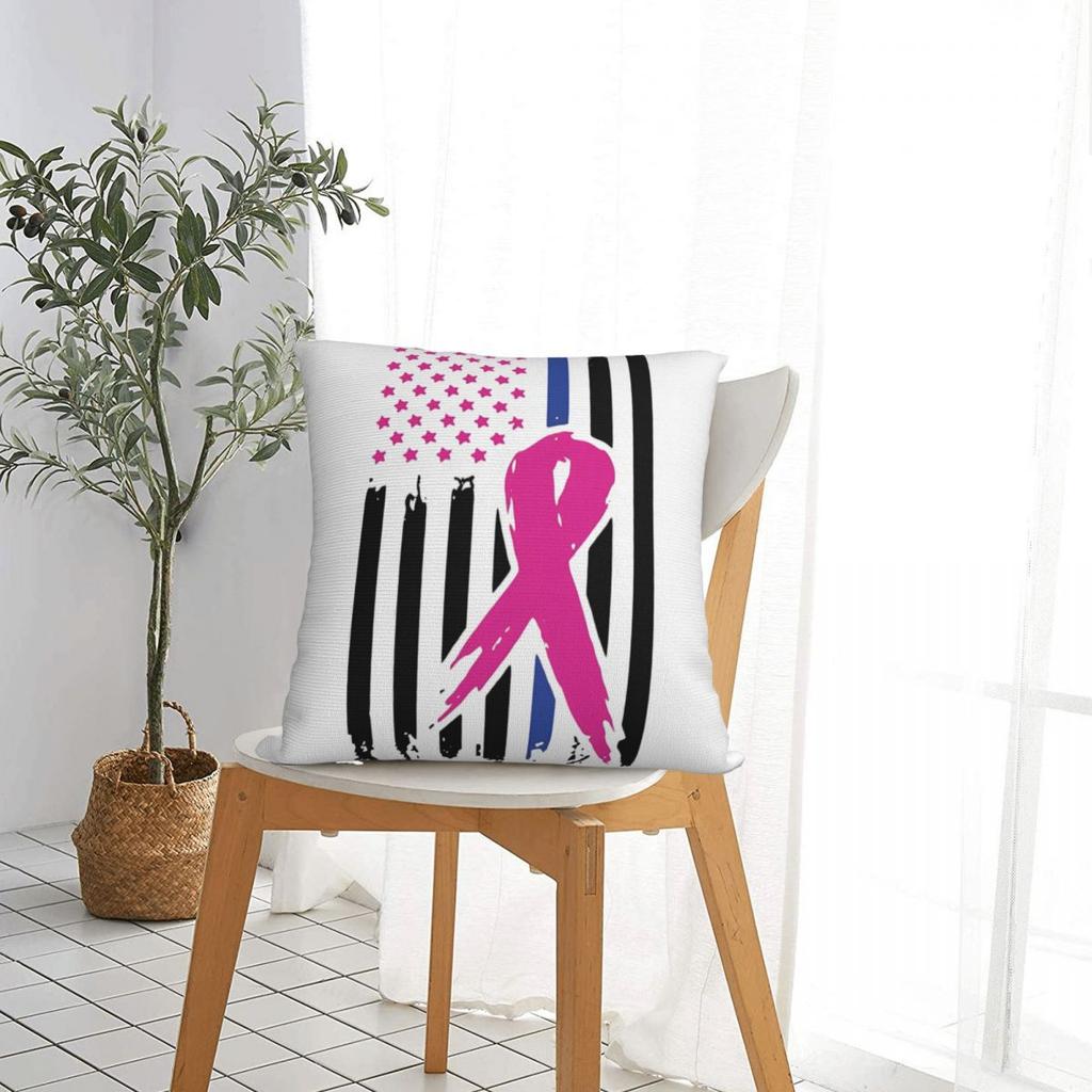 Breast Cancer Awareness Ribbon Pillow Case Cushion Covers Fashion Zipper Decor Pillowcase for Car 4040cm