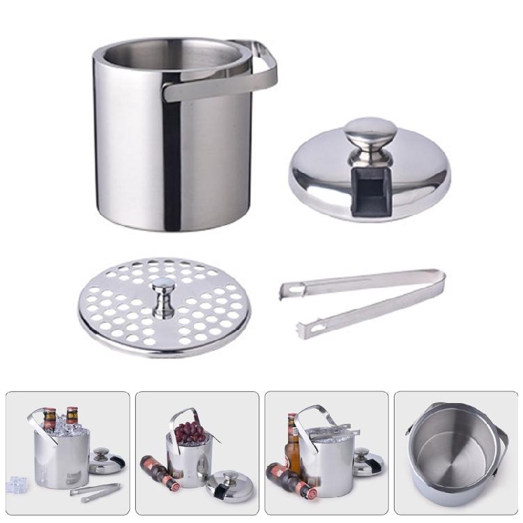 Cubo de Hielo Aislado de Acero Inoxidable de Doble Pared con Tapa Pinzas Almacenamiento Enfriador