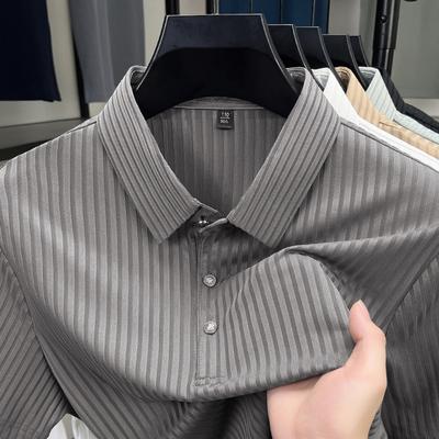 High-End Randig Is-Silke Kortärmad T-shirt Herrar Krage Enfärgad Polo Halvärmad Andningsbara Kläder