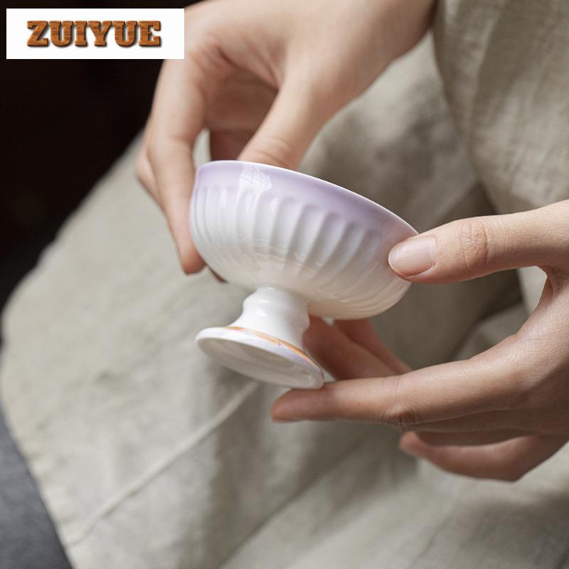 80ml Hand-painted Flowers High Foot Teacup Elegant Tea Bowl Tea Pair Tea-tasting Fragrance Cup Chazhan Master Cups Tea Services
