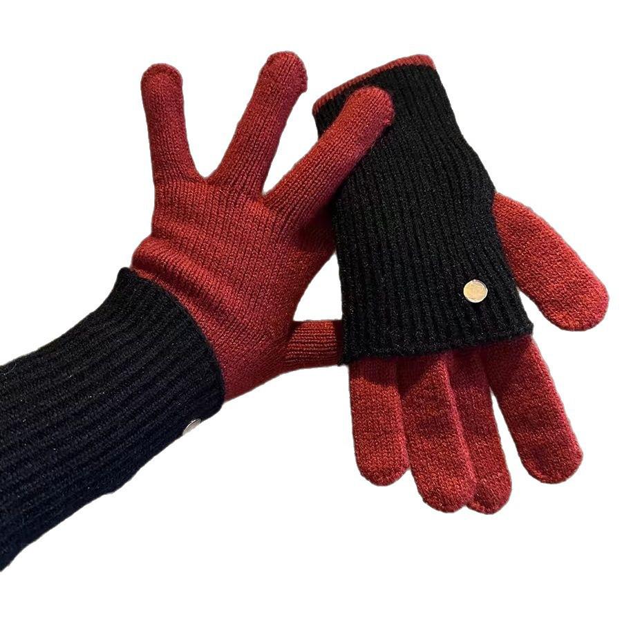 Women's Extra Long Color Block Wool Blend Windproof Gloves - Winter Cycling & Warmth