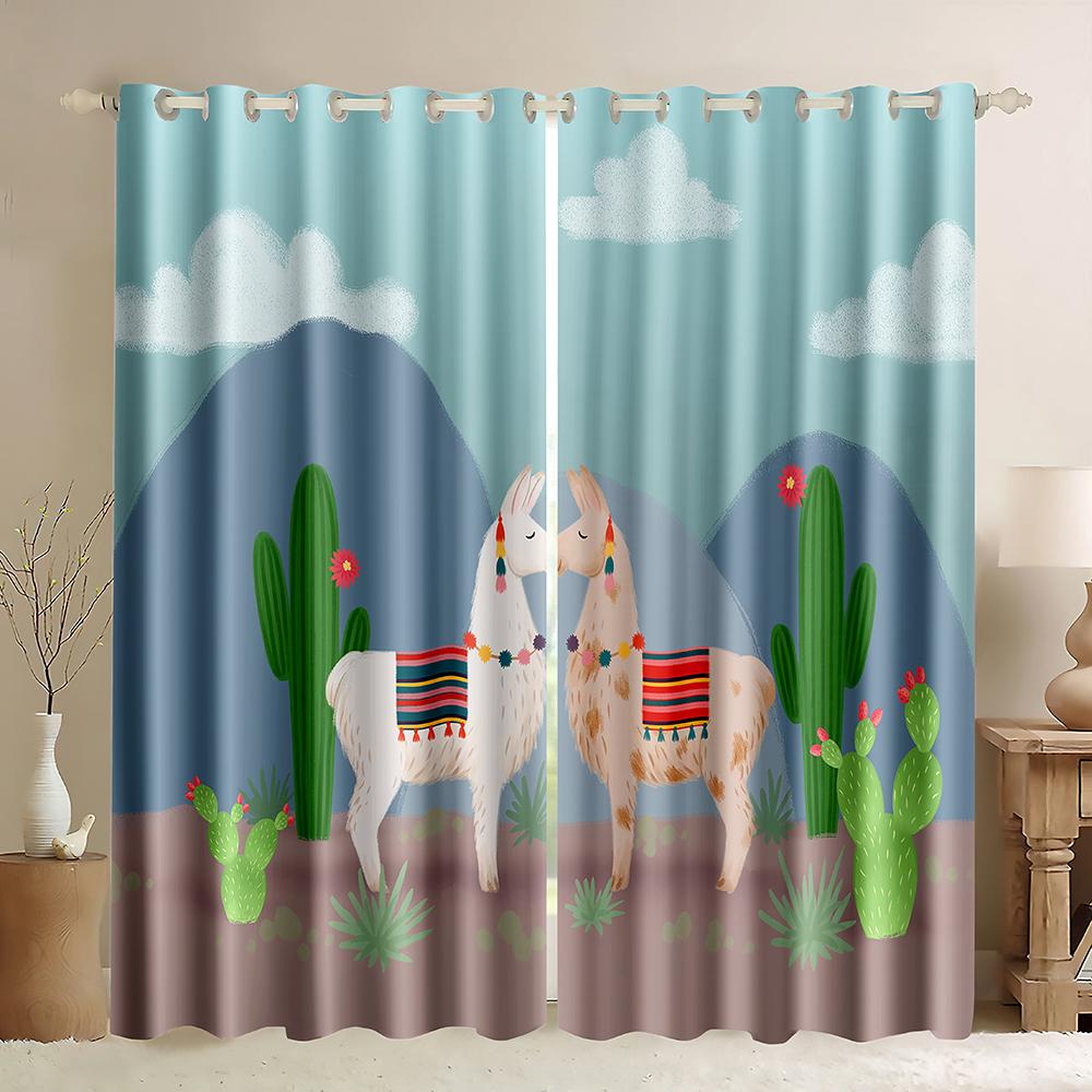 

2023 Милые Лама Альпака Сладкие Забавные Шторы для Окон для Гостиной Детской Спальни Оформление Окна Кухонные Шторы 2 Штуки W50H60(CM)x2PCS&Grommet Top