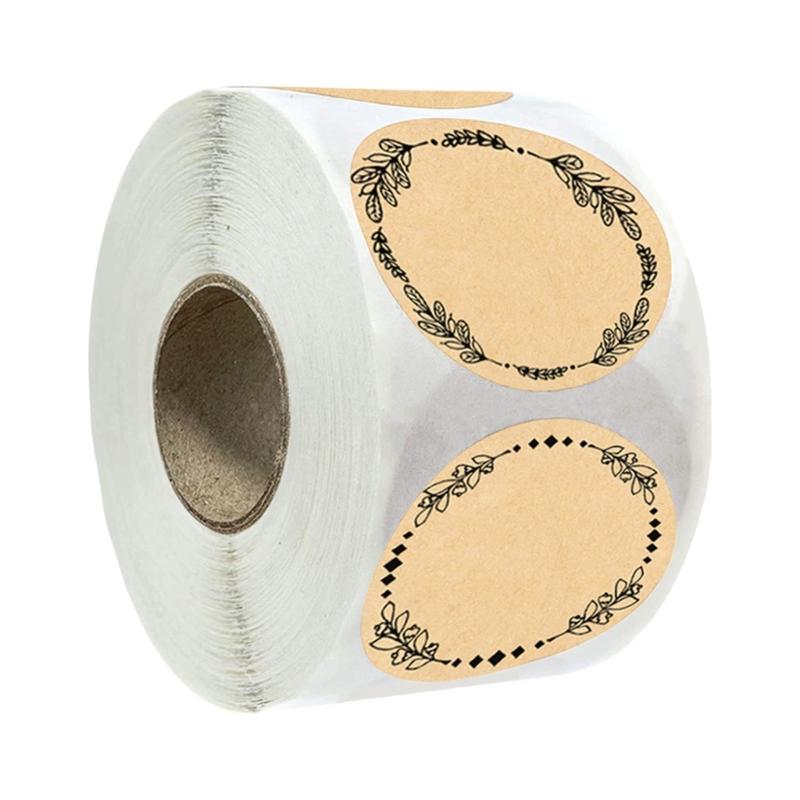 500pcs Kraft Brown Sticker with Wreath Designs for Writing Canning Jar Labels and Holiday Decorations Organizing Sticker