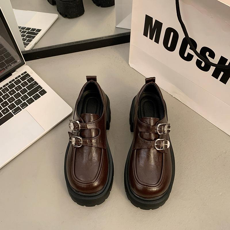 Small Leather Shoes Women's New British Platform Thick Heel Heightening Single Shoes Spring