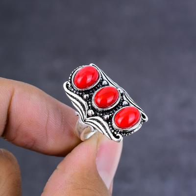 Red Coral Gemstone Handmade 925 Sterling Silver Gift Jewelry Ring Size 7 t2H31