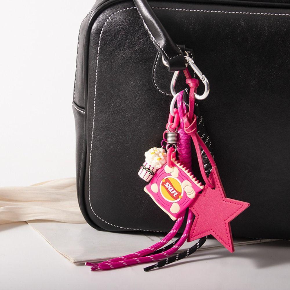 Popcorn Potato Chips Star Shaped Keychain PU Leather Star Keyring  Children Girl