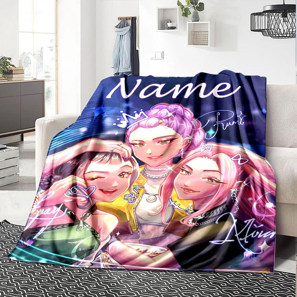 Customizable KPop Demon Hunters4 Throw Blanket – Personalized Name, All-Season Cozy Snug Blanket, Machine Washable, Personalized Blanket