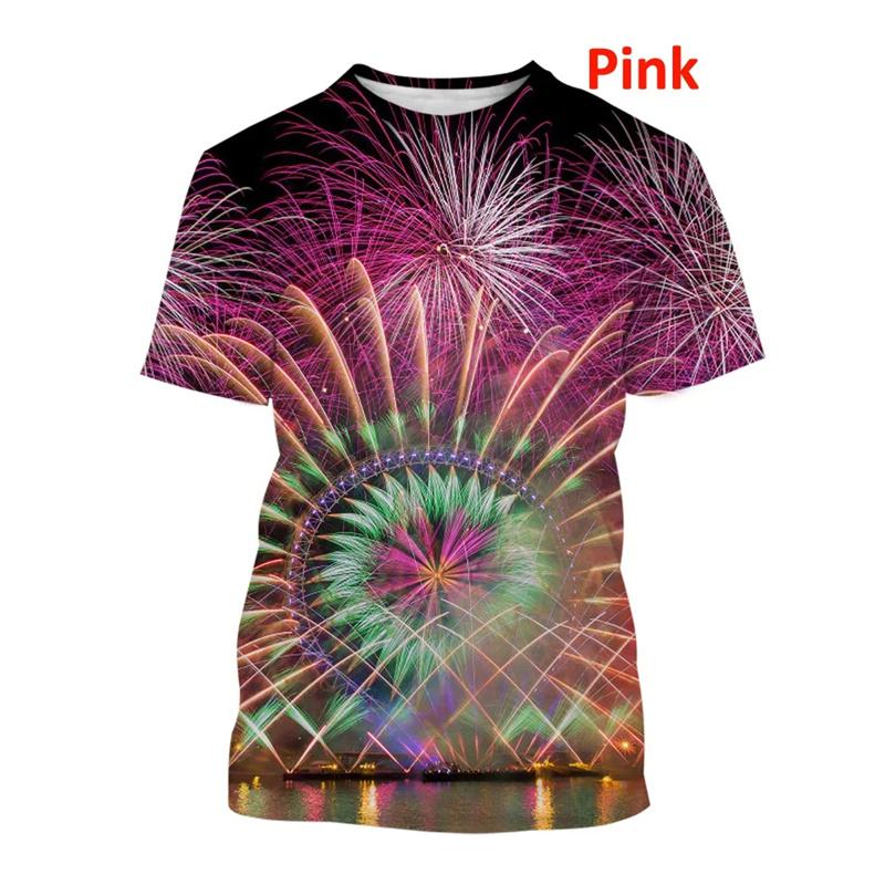 

New 3D Beautiful Fireworks Printing T Shirt Children Fashion Summer Cool Streetwear Short Sleeves Women XXS