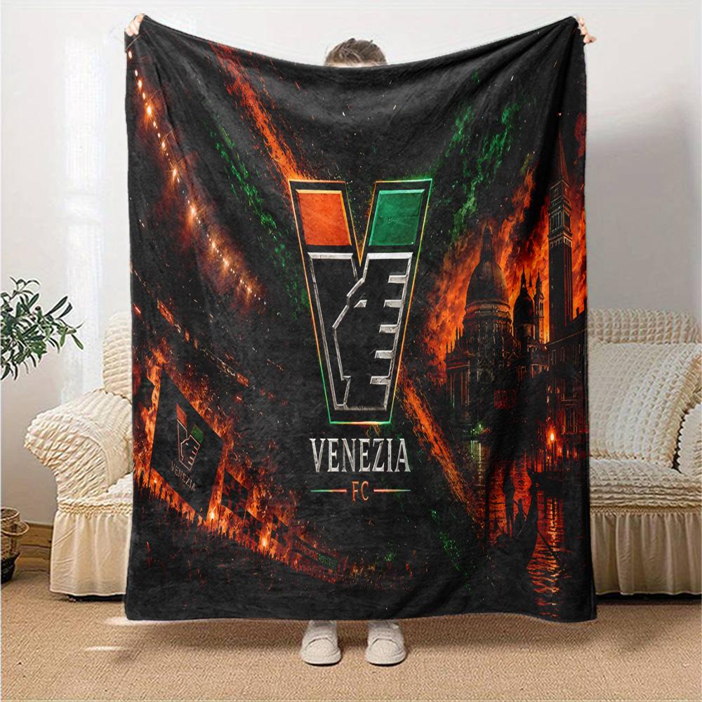 Vene-zia Fußball Flanelldecke, Weiches Polyester, Modernes Design, Ganzjahres für Camping, Reisen, Geschenke für Feiertage oder Geburtstage