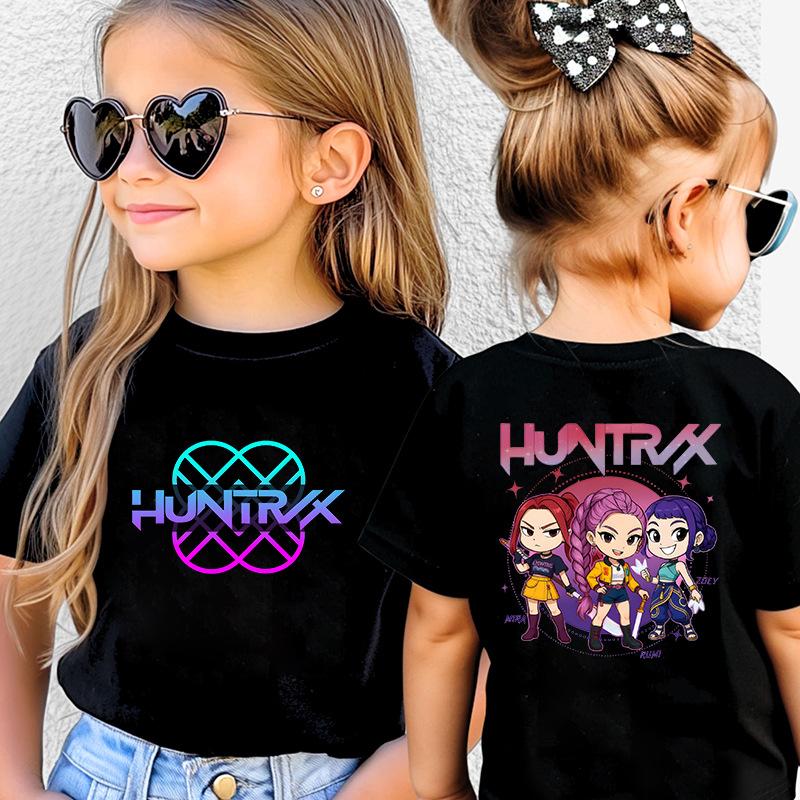 Kpop Hunter Girls' Korean Printed Short Sleeve Medium to Small Kids' T-Shirt