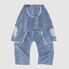 Women's Elastic Waist Loose Harem Denim Jogger Pants Frayed Ripped Patchwork Non Stretch Regular Weight Fall Street Punk Style Cropped Trouser