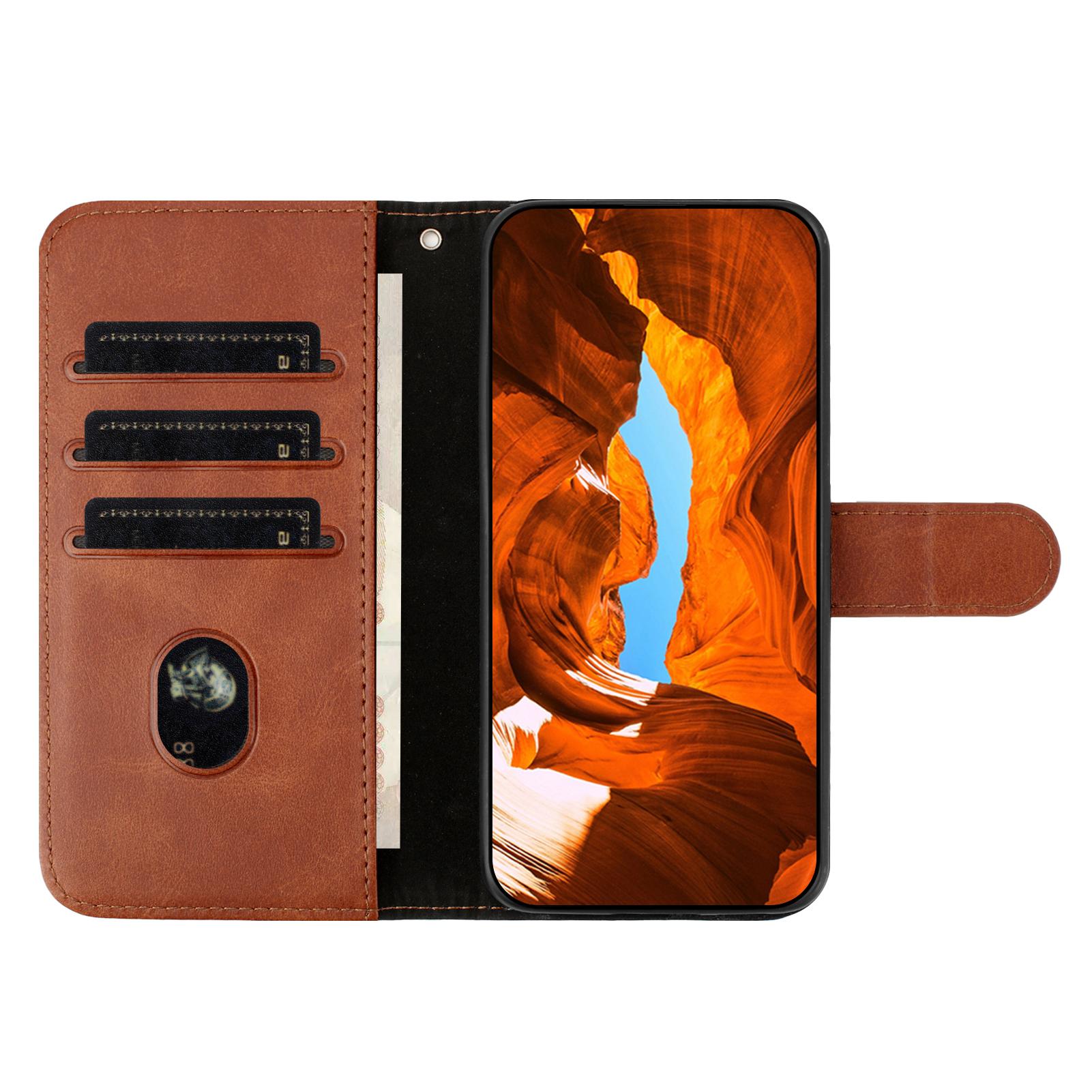 

For iPhone 16 Pro Stand Case with Strap PU Leather Wallet Phone Cover S Shape Stitching Design Rose Gold