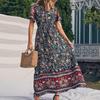 Ladies Fashion Casual Ethnic Bohemian Printed Vacation Beach Dress Long Skirt