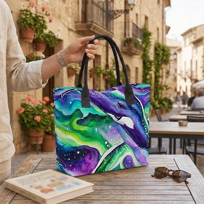  Watercolor Orca Pattern Tote Bag Large Capacity Daily Shoulder Bag for Shopping Travel