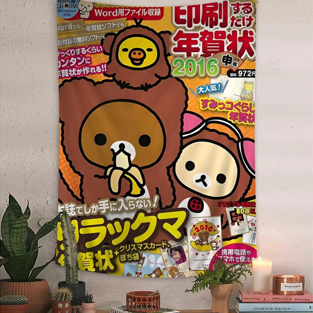 Japan Anime Cute Cartoon Rilakkuma Print Tapestry Bedroom Decoration Celebration Background Design Kawaii Anime Home Decoration