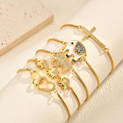 Colorful Cubic Zirconia Bracelet for Women Adjustable Bangle,Elephant Heart Cross Charms Fashion Handmade Jewelry