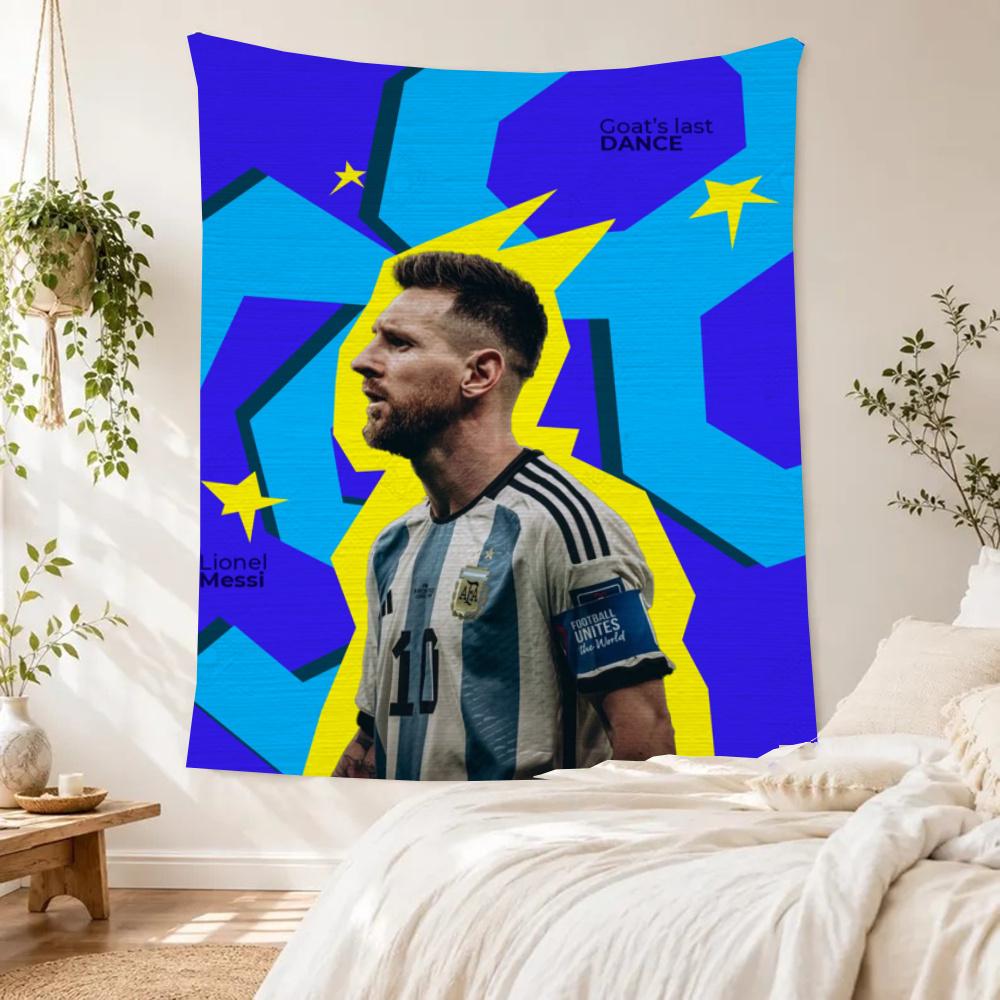 Football Messi Handwoven Tapestry Rustic Farmhouse Made For Studio Wall Balcony Living Room Four Seasons Boho Decor Gift For New Home