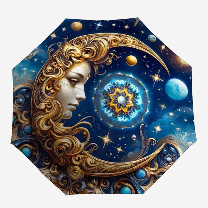 1pc Cosmic Mandala Artwork Auto-Fold Umbrella with One-Touch Open/Close - 8 Reinforced Ribs for Windproof Stability, yy251118181