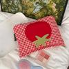 1Pcs Portable Handheld Toiletry Pouch Cute Large Capacity Red Grid Tomato Makeup Bag Minimalist Versatile Cosmetic Organizer