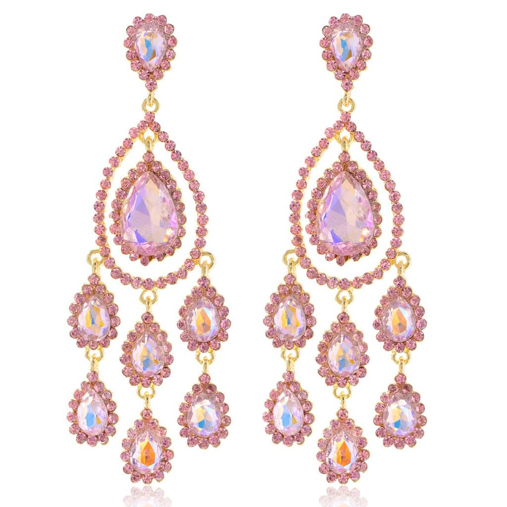 Geometric Water Crystal Drop Earrings With Electroplated Finish For Womens Fashion Accessory