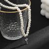 Vintage Pearl Cross Pendant Necklace For Men Women Punk Gothic Hiphop Jewelry Beads Chain Trendy Neck Accessories Christian Gift