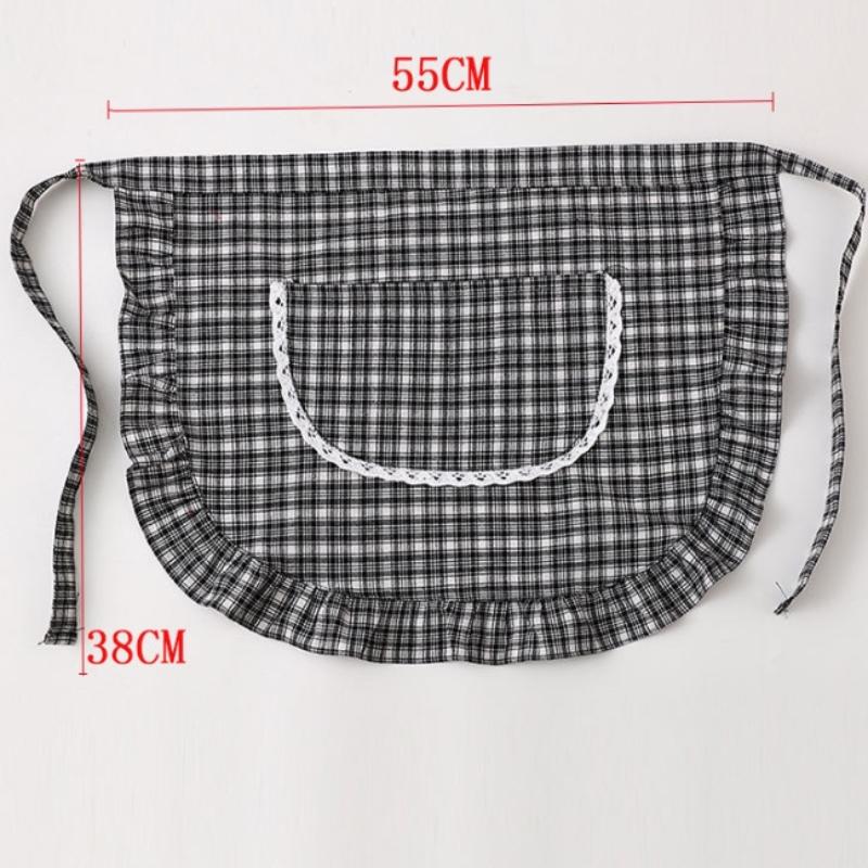 Apron Square Check Half Waist Apron Cotton Material Stain Resistant Breathable Home Cooking Work Clothes Kitchen Accessories