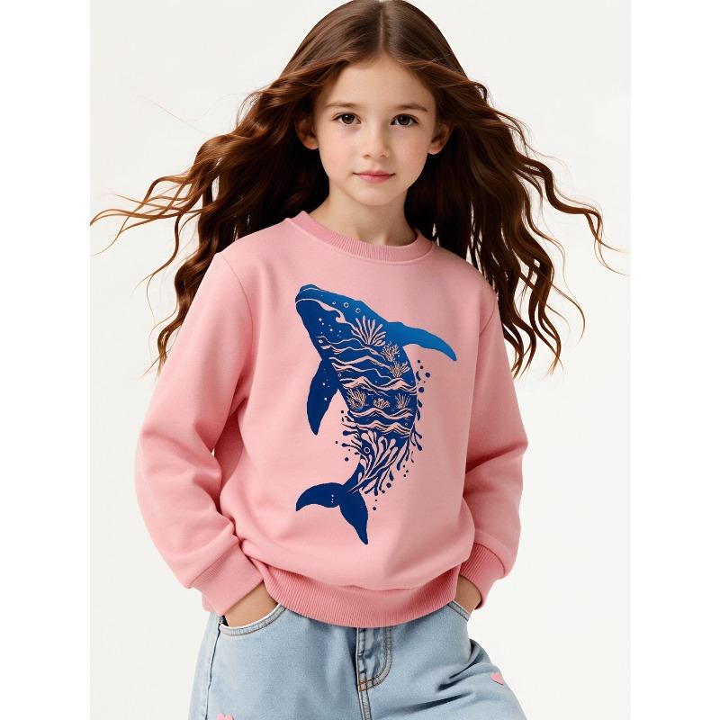 Kids Sweatshirt,Fashion Sweatshirt Featuring Oceanic Whale Art , a Stylish Crew Neck Top Suitable for Autumn And Winter,