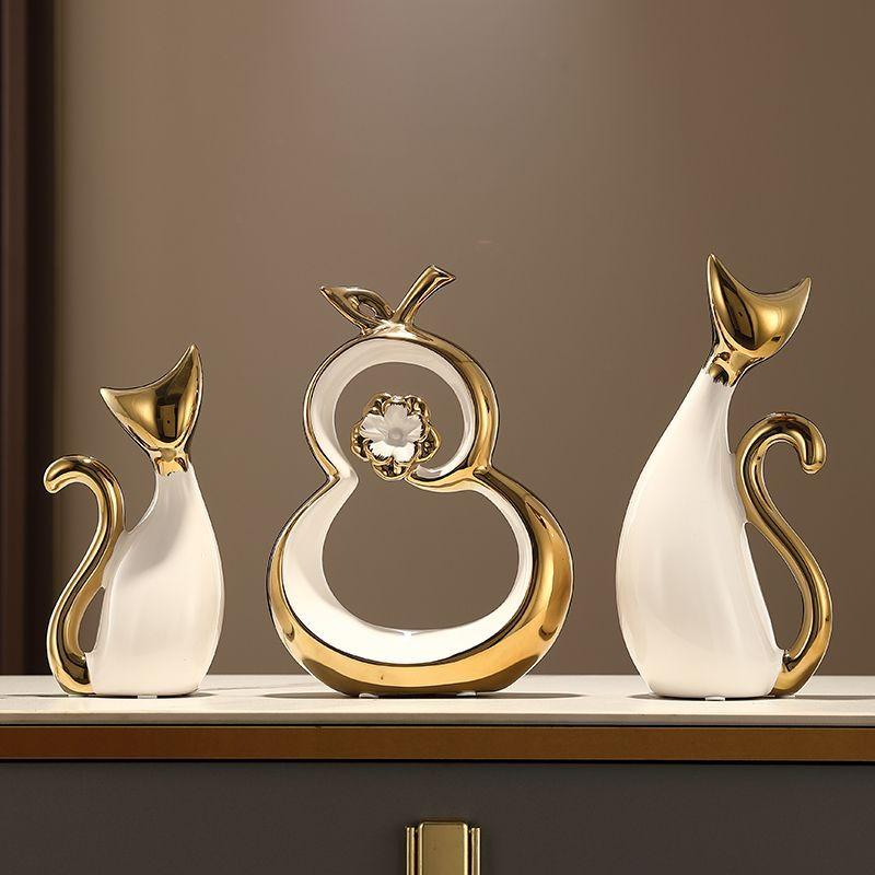 Modern Luxury Ceramic Cat Ornaments Office Store Cafe Table Sculpture Crafts Home Livingroom Porch Table Figurines Decoration