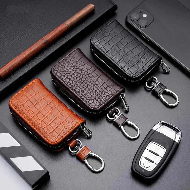 1PC Car Key Bag Business Universal Crocodile Print Protective Cover Zipper Car Key Storage Bag Interior Products Stowing Tidying