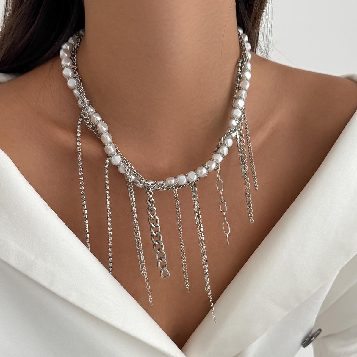 

European and American French Pearl Short Collar Choker Niche Love Cross Multi-layer Winding Item Jewelry