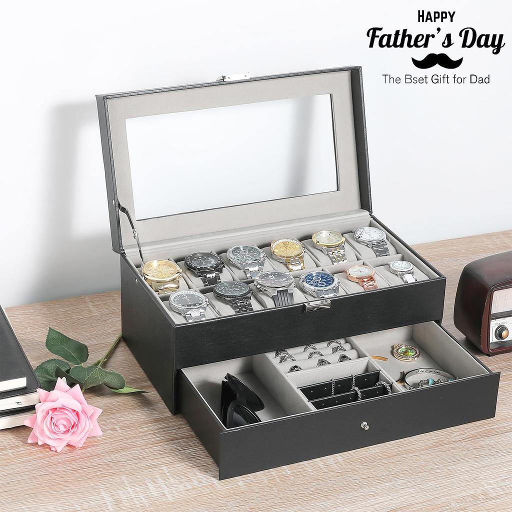 ProCase Watch Case 12 Watch Jewelry Storage Display Small Removable Gift Black [Holds Watches], & Box, Case, Organizer, Base, -