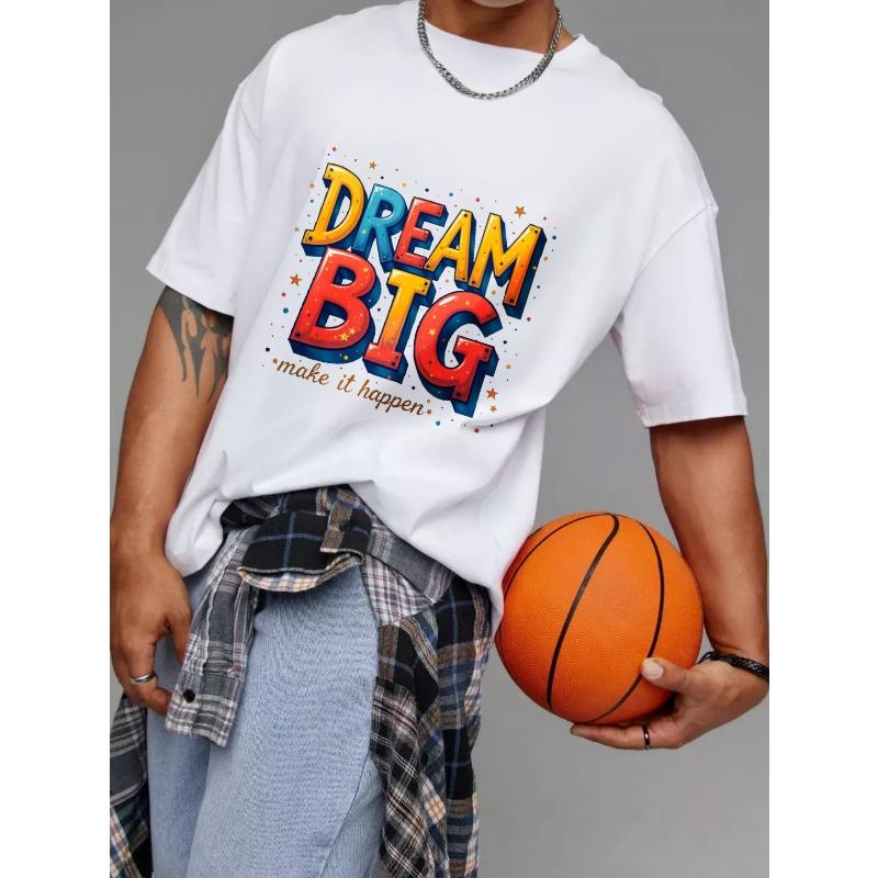 Dream Big T-Shirt Weiß Bunt Dream Big Make It Happen Grafikdruck für Freizeitkleidung und Motivationsoutfits