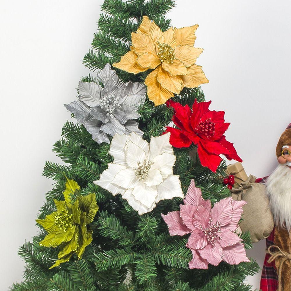 DIY Simulation Sparkling Floral Lightweight Fake Christmas Flower  Home Decor