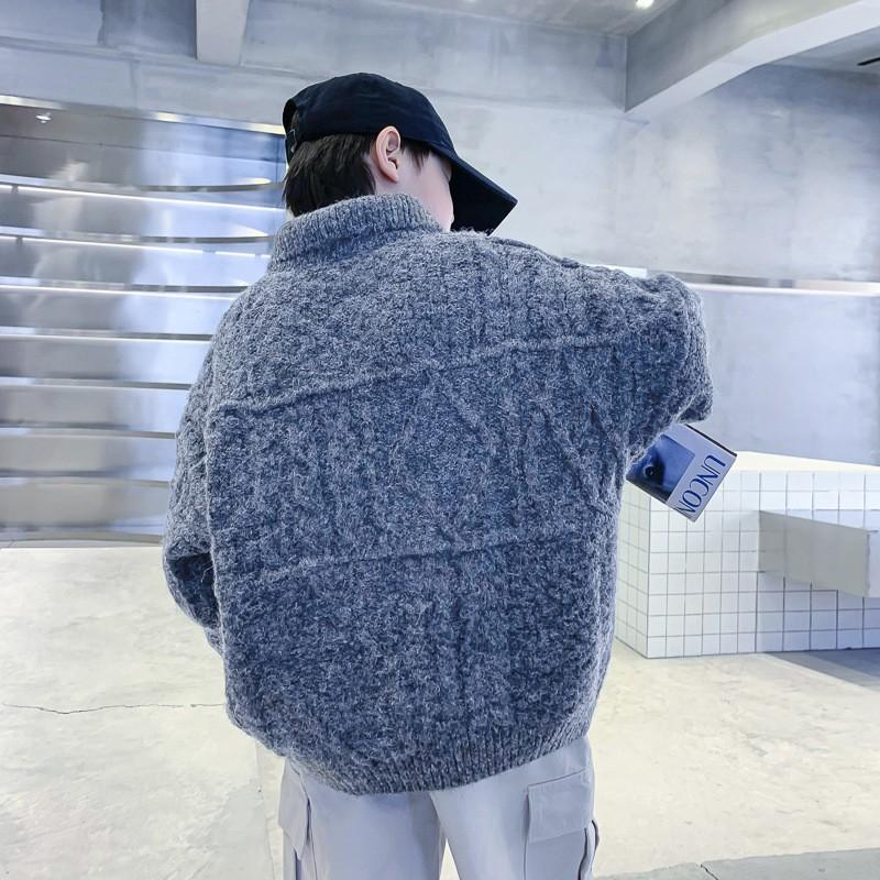 Boys Winter Knit Cardigan Thick Warm Korean Style Solid Color Zip Up Sweater Kids 120-170cm