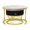 Elegant Assemblable Coffee Table: Marble Look, Gold Decor, Side Table with Drawers – Set of 2