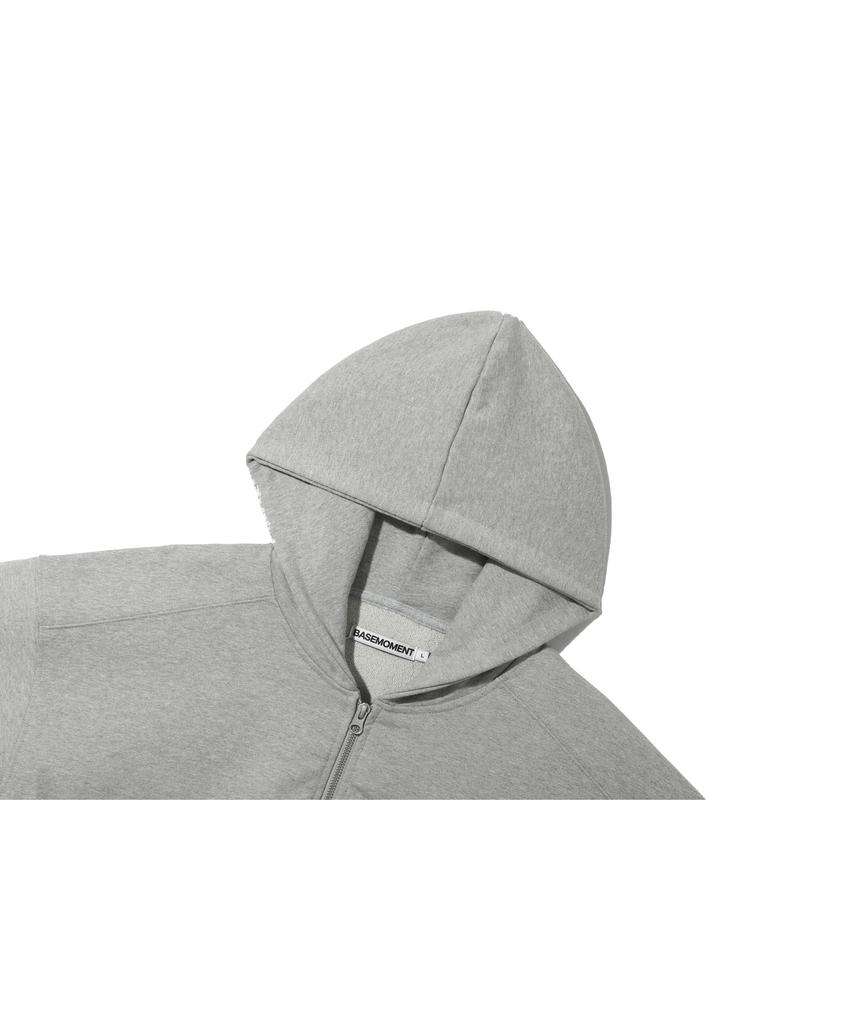 Basemoment Rivet Crop Zip-Up Hoodie (Heavyweight) Melange Grey