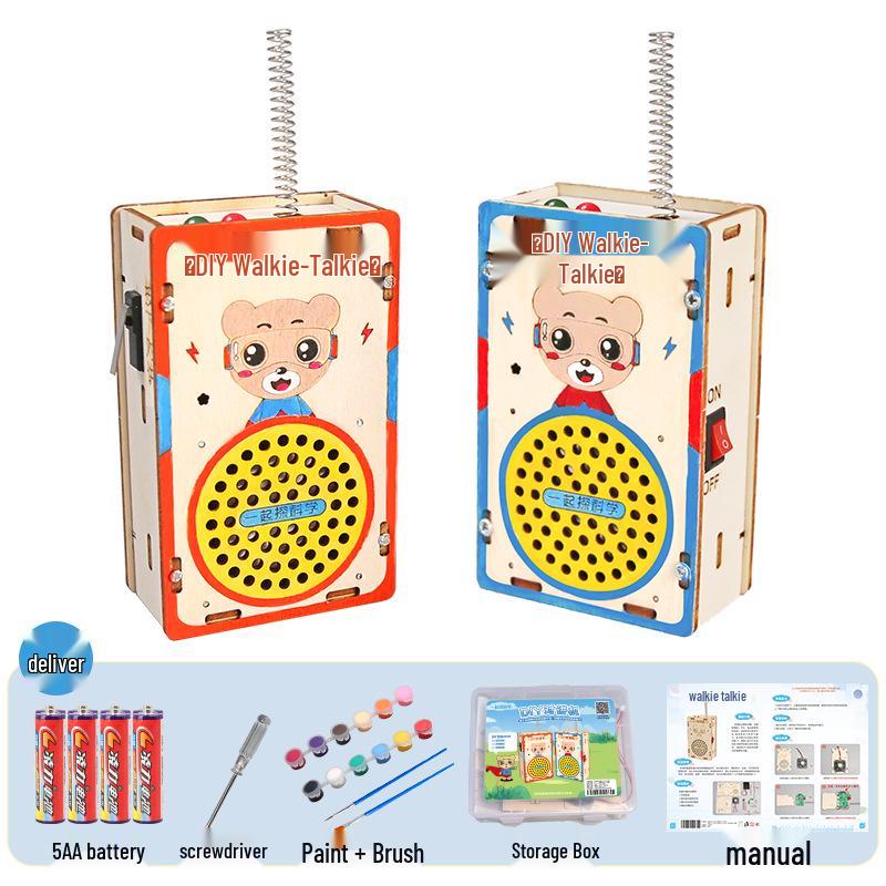 Kids' DIY Wooden Science Walkie-Talkie: 200-Meter Educational Wireless Paging Toy