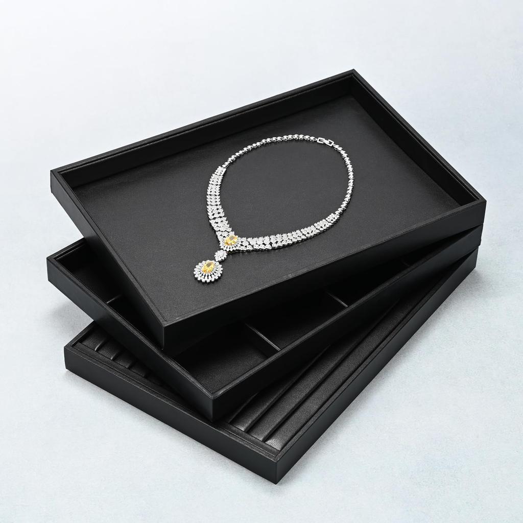 Papten Jewelry PU No for for Home Commercial P17301 Tray, Leather, Large, Dividers, Rings, Watches, Necklaces, Display, Storage, Simple, High-End,