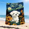 Puppy Sunflowers Outdoor Blanket, Soft And Comfortable Blanket, Casual Warm Outdoor Blanket, Camping Travel Blanket, Good Birthday Gift 1167