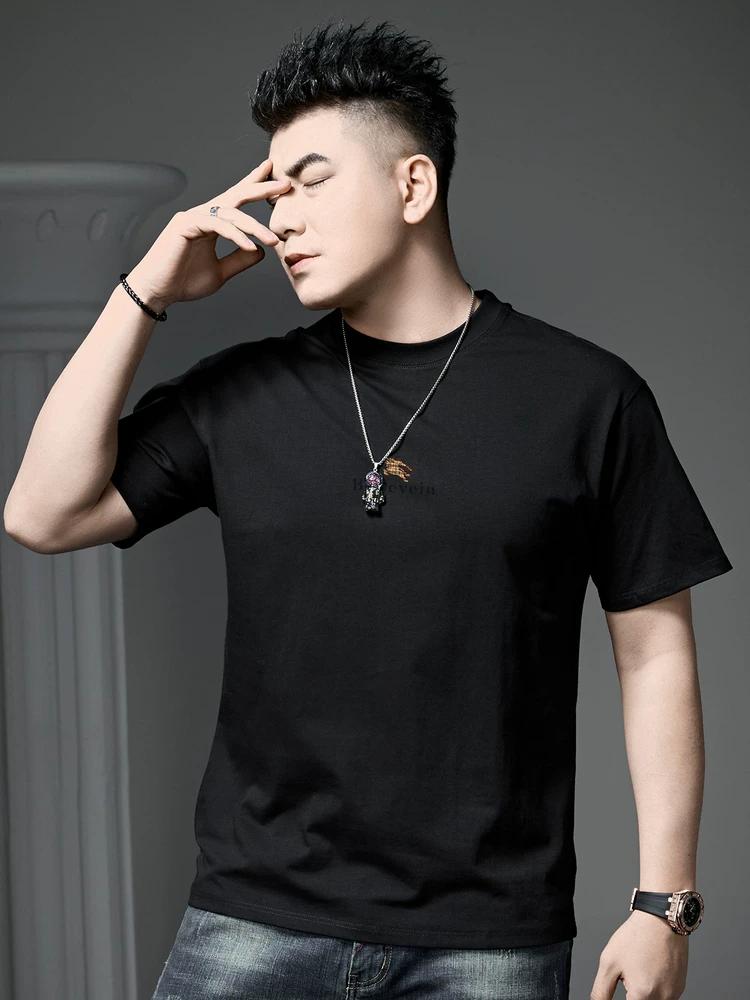 European Style Trendy Letter Print Short-Sleeve T-Shirt for Men, Summer Loose Fit Half-Sleeve Tee, Men's Round Neck Casual Top